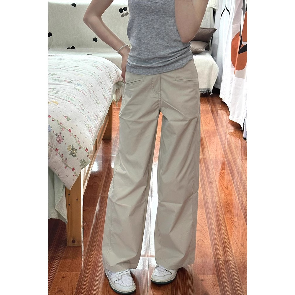 覆古卡其色阔腿工装裤女