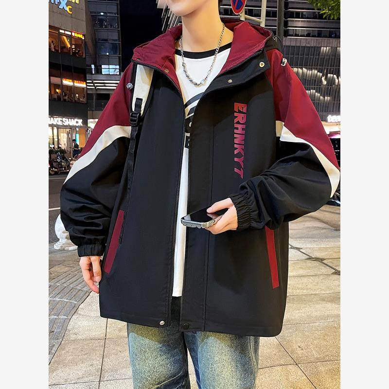 青少年连帽夹克男款春秋季2025新款初中学生帅气外套大童冲锋衣潮