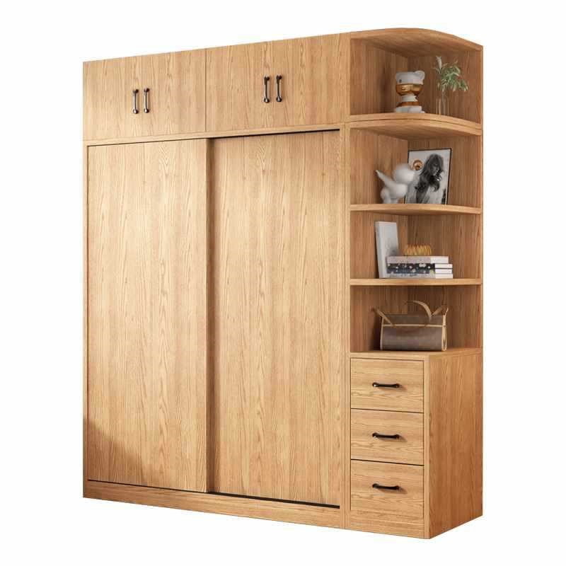 衣柜家用卧室推拉门实木衣橱原木小户型移门收纳柜出租房儿童柜子