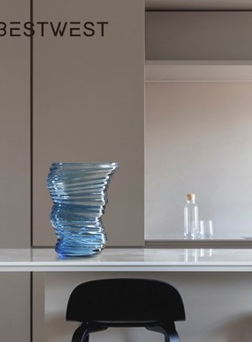 Best west 蓝色龙吸水不规则扭曲水培玻璃花瓶创意家居装饰品花器