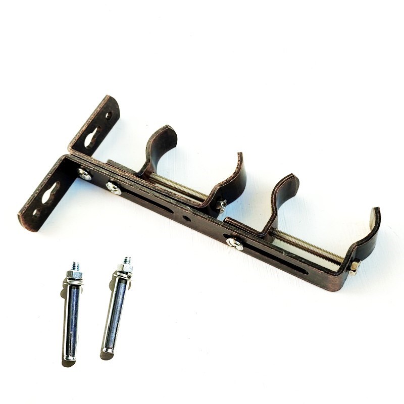 Y5UG加厚窗帘杆架双托免打孔 侧装罗马杆双轨道支架可调节固