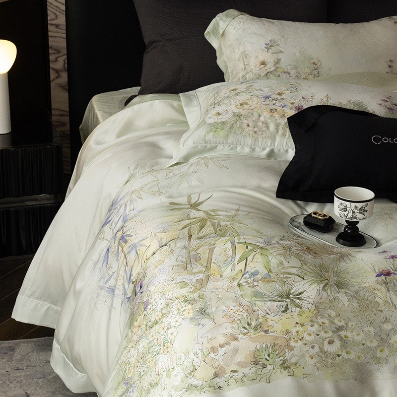 高级感田园100S天丝床单四件套新款夏季裸睡冰丝被套凉感床上用品