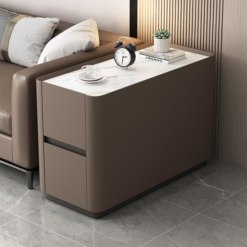 现代简约沙发边柜侧边柜客厅实木岩板皮质边几茶几