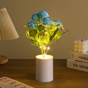 圣诞树蓝玫瑰郁金香刺蓟花薰衣草向日葵月季仿真花束发光小夜灯
