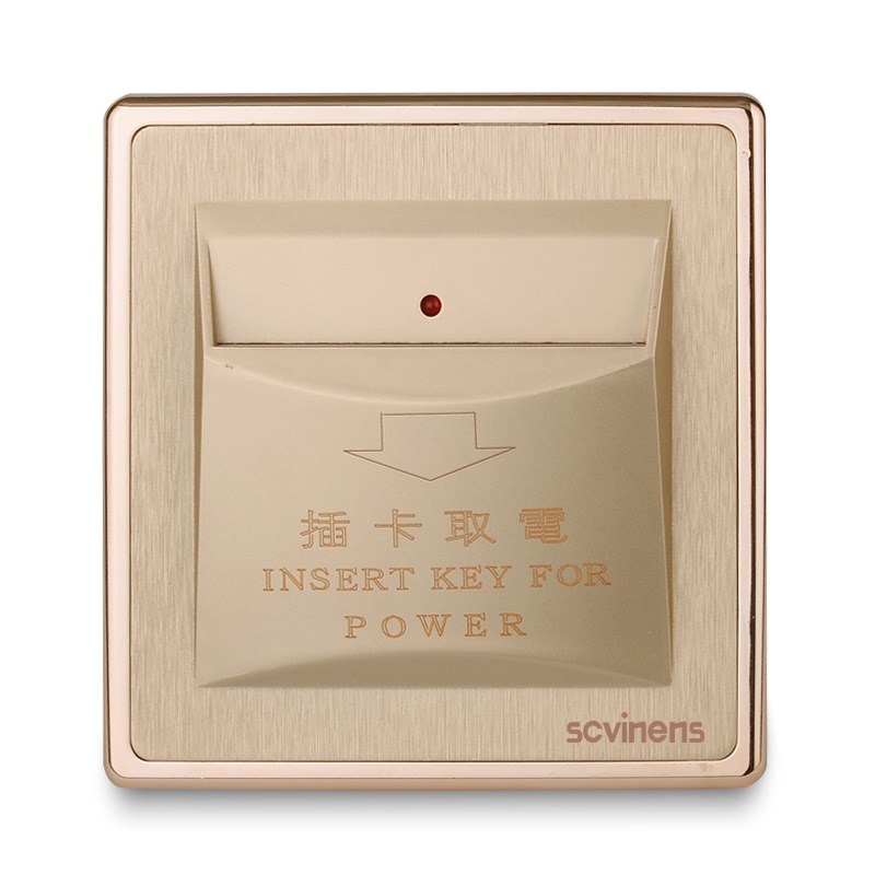 86拉丝金三线带延时插卡取电开关酒店高低频频感应卡取电开关面板