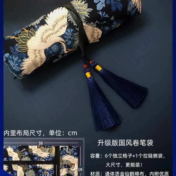 国潮古风黑色卷笔袋钢笔笔帘学生帆布男女简约大容量文具袋送礼物