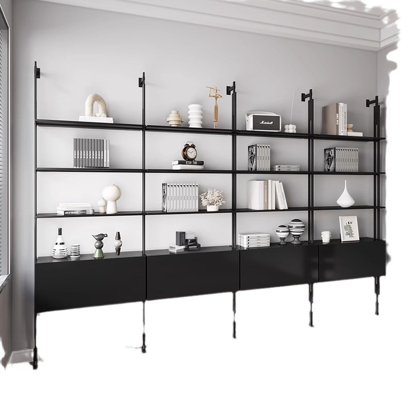 现代铁艺墙上置物架客厅简约多层书架书柜实木背景墙装饰架收纳