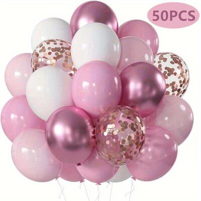 2025跨境新款 Event Party Supplies 粉色金属乳胶气球带闪光纸屑