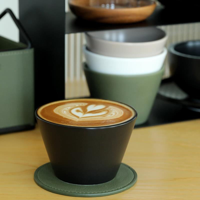 纯色猪口杯大口拉花杯 咖啡杯精致杯子日式拿铁杯陶瓷澳白杯230ml