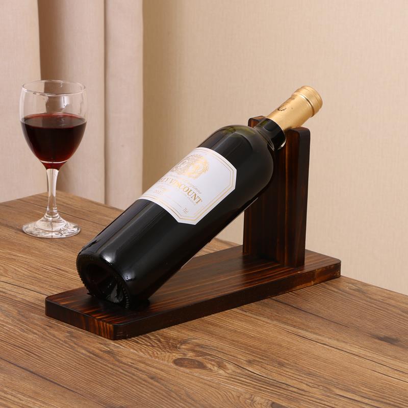 简约单瓶红酒架实木摆件家用复古炭烧色葡萄酒架客厅红酒展示架子