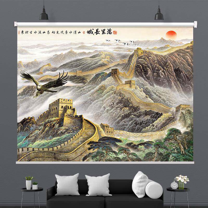 定制山水画卷帘办公室客厅卧室会议室遮光隔热上下卷拉式升降窗帘