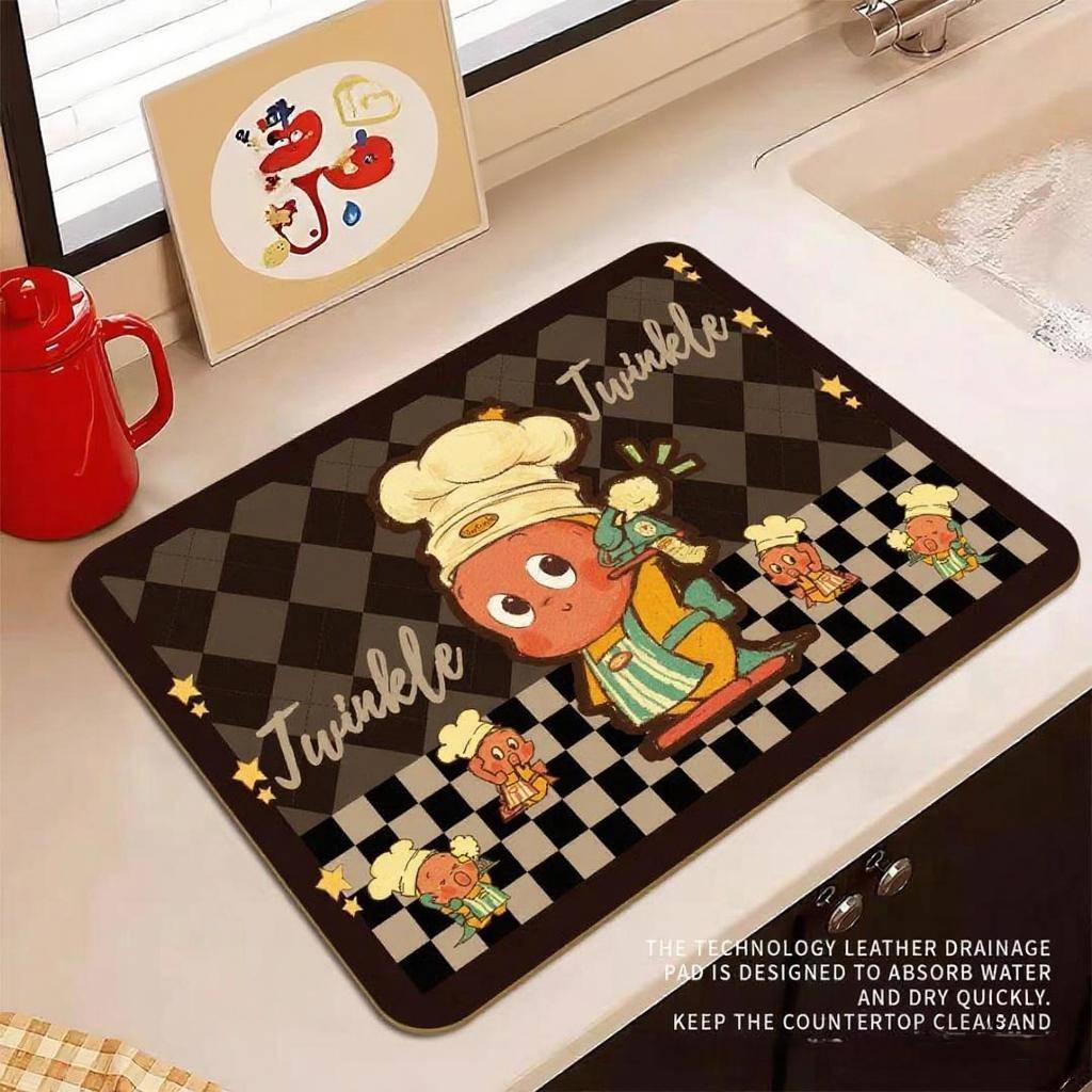 可爱星星人厨房台面吸水垫吧台洗手台碗盘餐垫家用咖啡机皮革桌垫