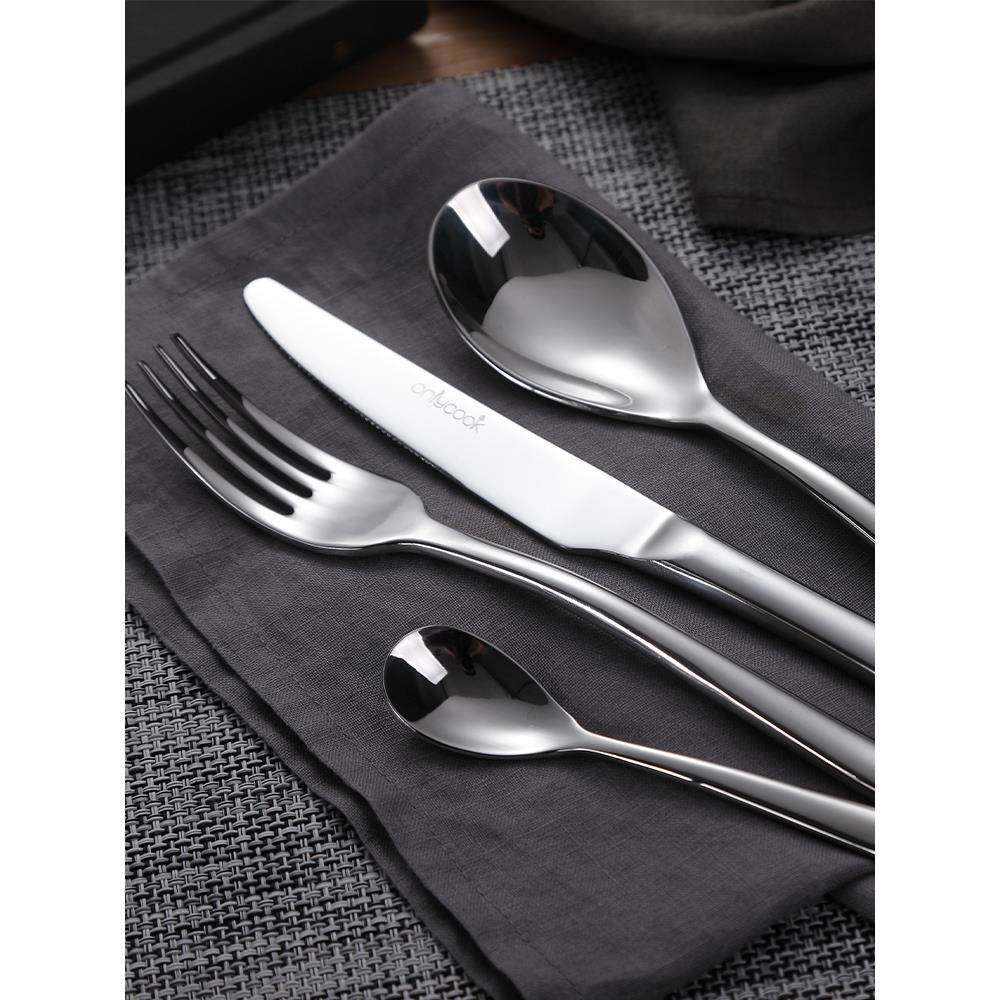 onlycook高档刀叉套装不锈钢牛排刀叉勺三件套家用西餐餐具甜品勺