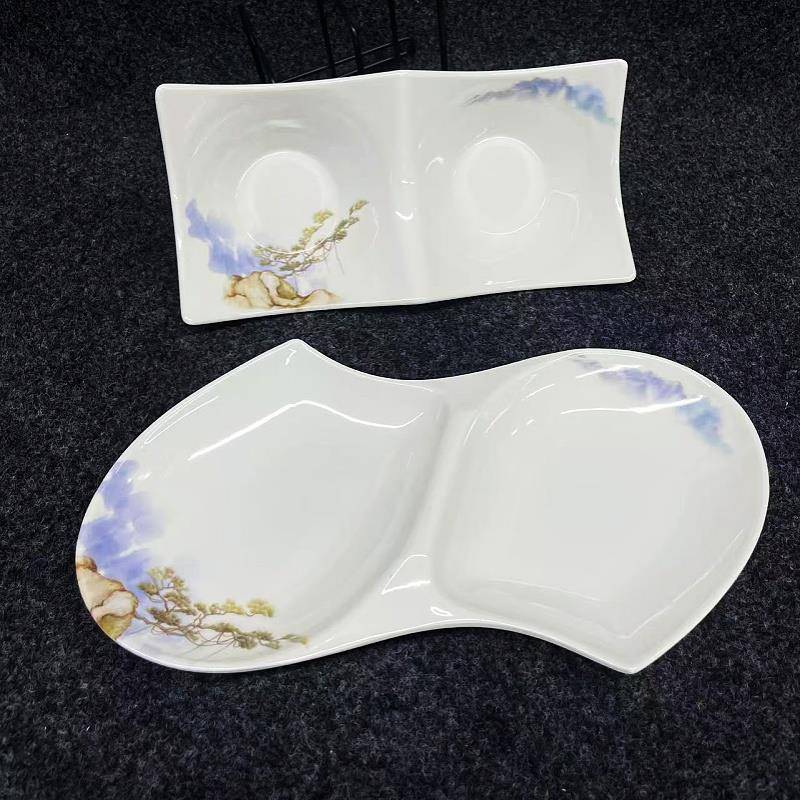 双格盘双拼凉菜盘酒店卤水拼盘碟子树脂密胺餐具醋泡花生商用盘子
