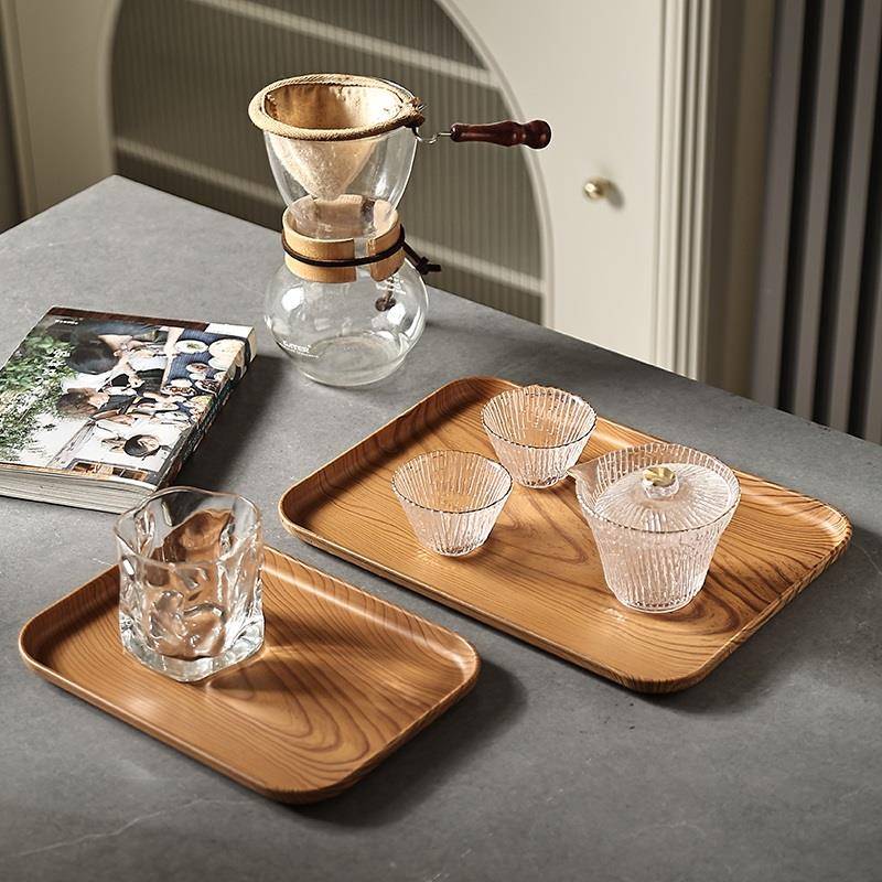 仿木纹托盘长方形塑料托盘茶盘餐盘家用放水杯茶杯收纳盘水果托盘