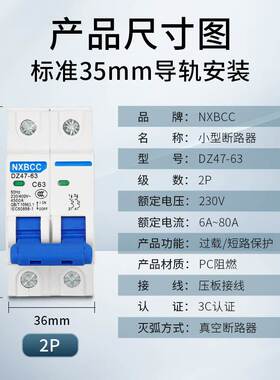 空气开关100A小型断路器DZ47-63A空开家用保护器1P2P3P4P125A正品