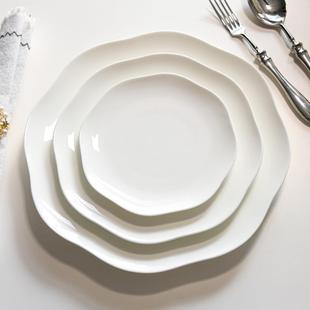 盘子 骨瓷花边盘子家用菜盘白色网红高级感in风餐盘八寸精致漂亮