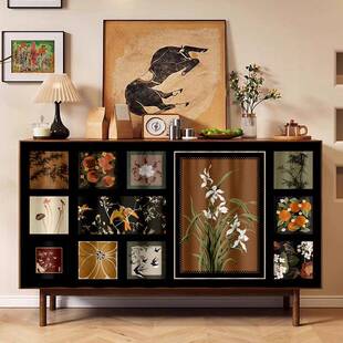 中古风高级感柜子遮挡帘储物柜橱柜置物架防尘遮丑布帘免打孔滑轨