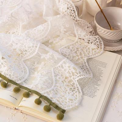 美式法式水波毛球流苏白色蕾丝纱帘厨房遮挡帘半帘门帘小窗户窗帘