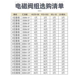 4V210电磁阀组气缸气动阀电磁控制气阀220v24V08汇流板排底座阀岛
