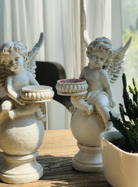 法式复古罗马柱小天使摆件西洋古董风家居客厅酒柜橱窗装饰工艺品