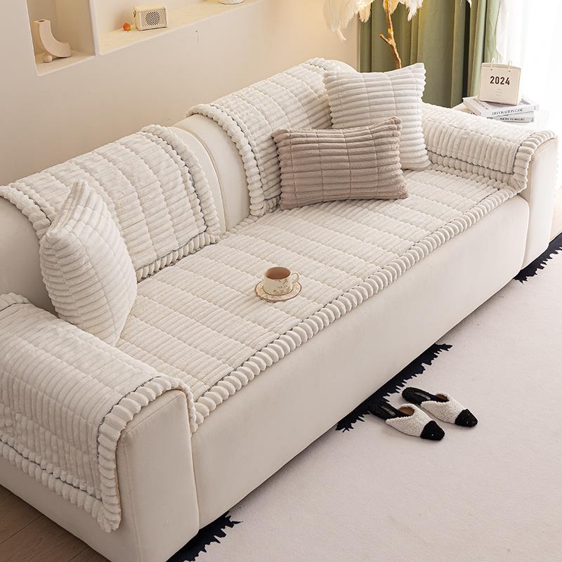 冬季加厚沙发垫防滑毛绒保暖简约现代实木坐垫办公室皮沙发盖布巾