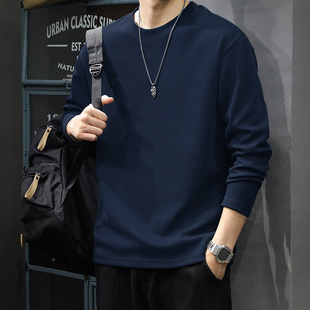 上衣1220e t恤圆领宽松休闲内搭打底衫 宝蓝色卫衣男秋冬季 重磅长袖