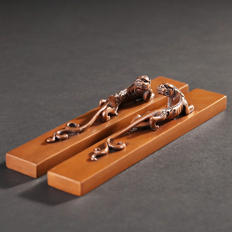 紫铜实心螭龙镇尺一对纯铜生肖龙镇纸摆件文房书桌装饰书法礼物