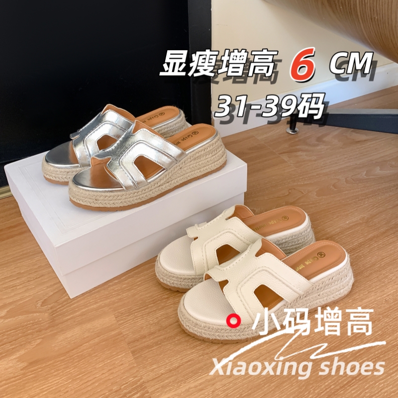 真皮葡萄妈露思同款小码凉拖鞋313233内增高6cm复古一字增高坡跟