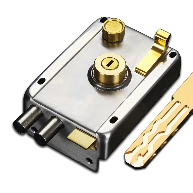 厂家直供不锈钢外装门锁 叶片外装锁 C级大门防盗锁室内木门锁