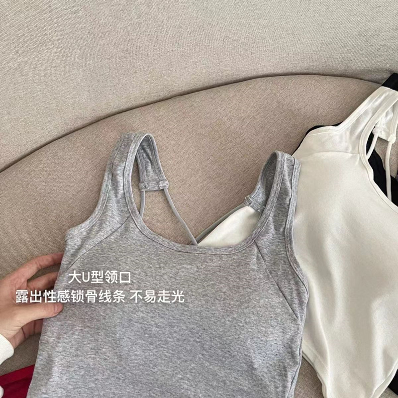 夏季新款简约纯色背大U领口心无