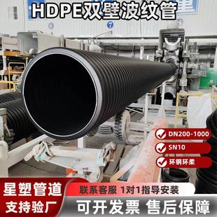 1000排污管SN10市政管网改造厂家现货 HDPE双壁波纹管200