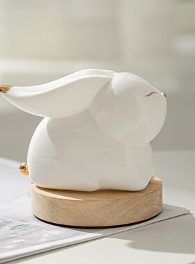 中秋节兔子小夜灯摆件卧室床头伴睡灯婴儿喂奶护眼儿童柔光白瓷灯