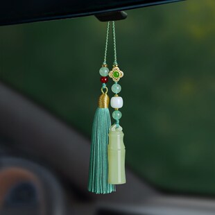 竹报平安玉石汽车后视镜挂件车载高端大气内饰定制男女款 吊坠车挂