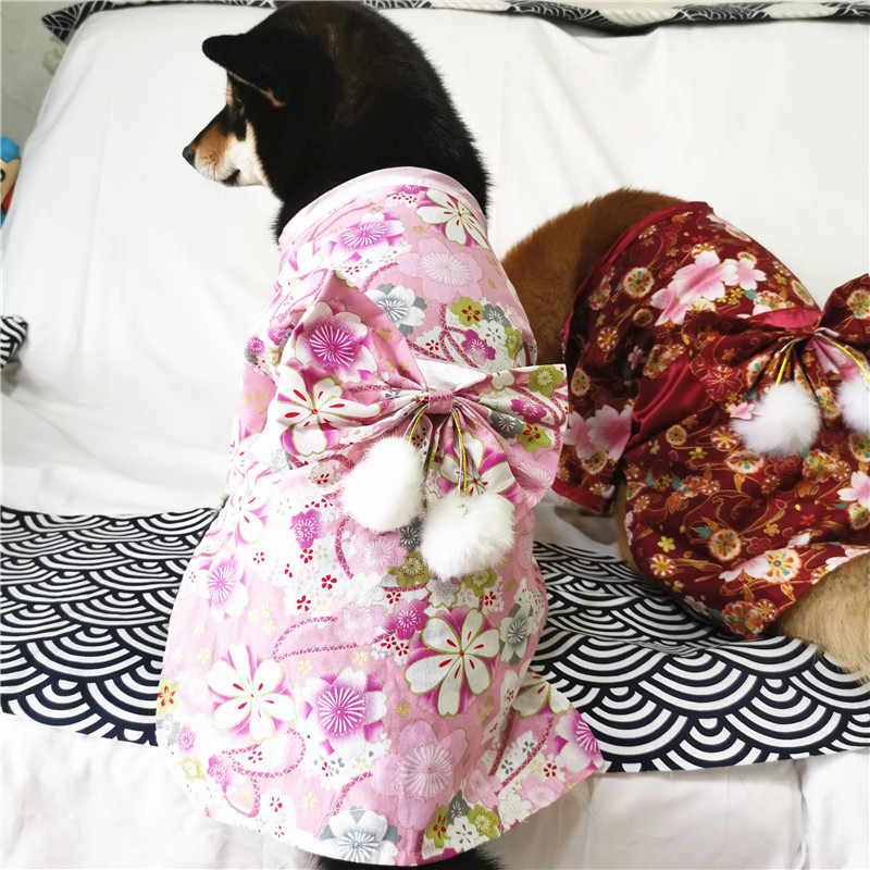 宠物和服狗狗中小型犬柴犬柯基法斗格子海浪衣服和服浴衣
