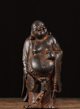 仿古铁器纯铁大肚尼勒佛造像摆件复古民俗怀旧装饰中式古典收藏品