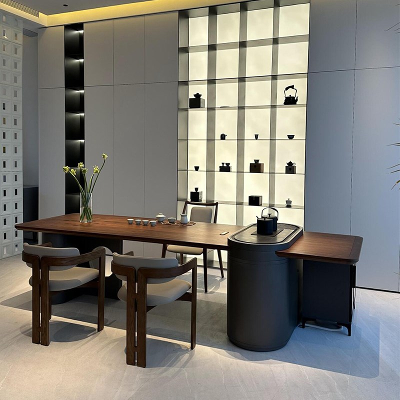 新中式实木茶桌胡桃木功夫茶台禅意茶室办公室客厅轻奢现代高级感