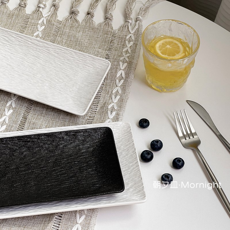 陶瓷长方形盘子高级感轻奢寿司盘特别好看的O西餐餐盘家用水果菜