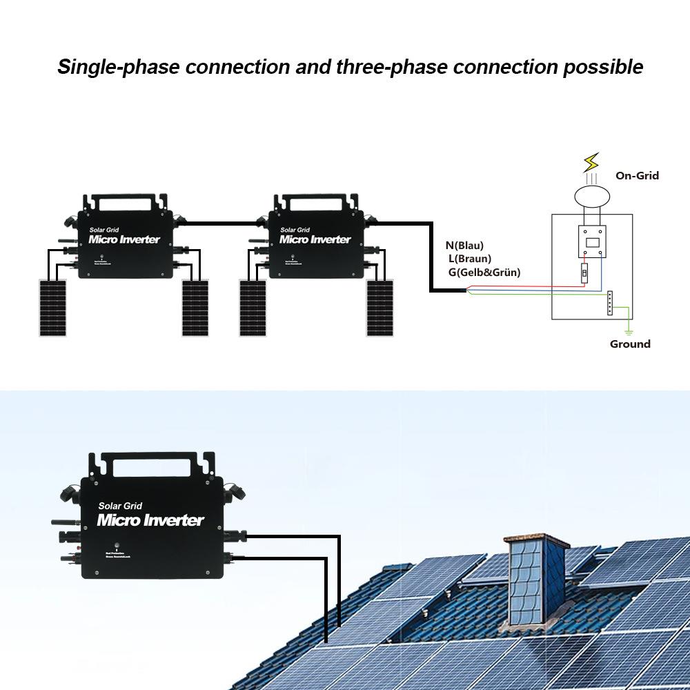 800W黑色WIFI手机控制IP66防水太阳能光伏系统智能微并网逆变器