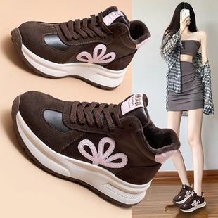 秋冬秀气显脚小老爹鞋高帮加绒小白鞋女休闲爆款阿甘