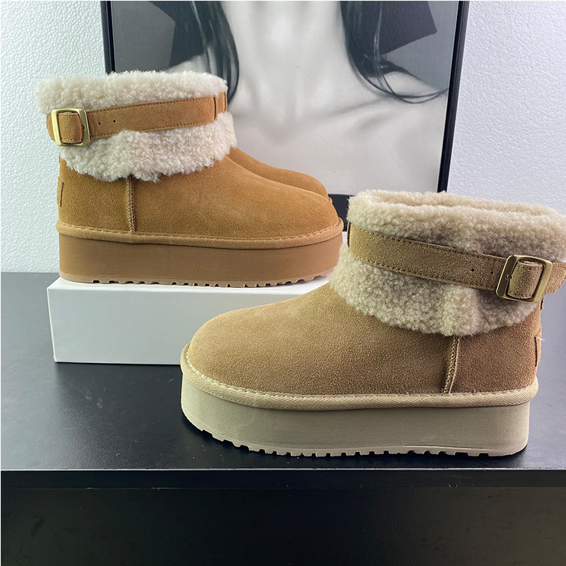 皮毛一体雪地靴女冬季保暖短靴