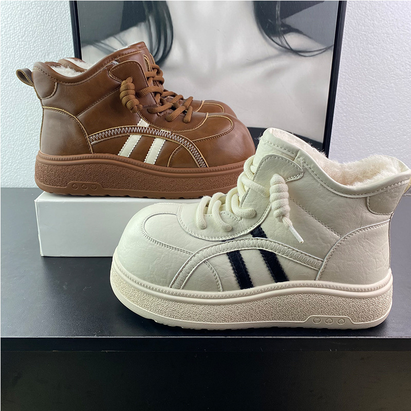 丑萌圆头加绒雪地靴女