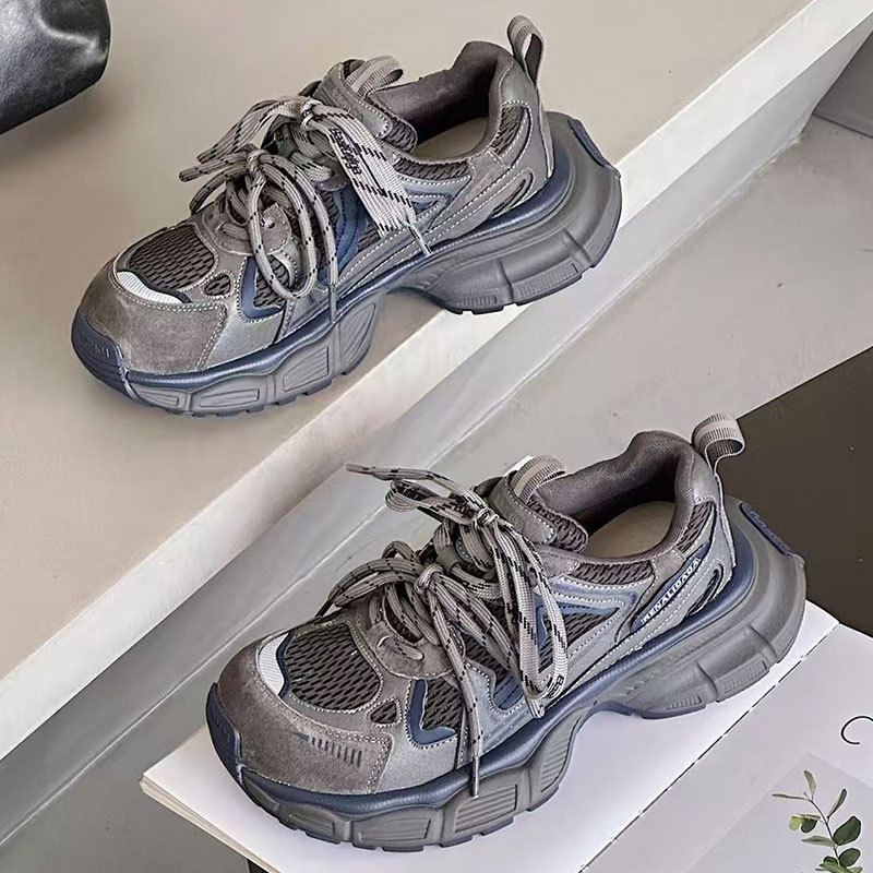 小怪兽秋冬老爹鞋明星双运动厚底马蹄跟跑步女休闲带系带高帮防滑