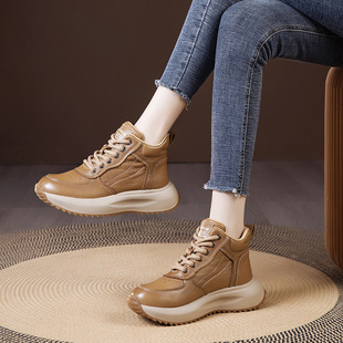 秋冬运动轻便擦色女式休闲厚底单鞋工作休闲棉鞋百搭潮鞋单厚底纯