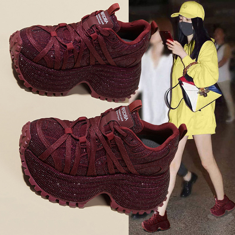 厚底水钻2026时尚鞋女绑带老爹春秋季增高休闲鞋运动满天星爆,女鞋,时尚休闲鞋,淘宝优惠券,粉丝福利购,淘宝优惠卷
