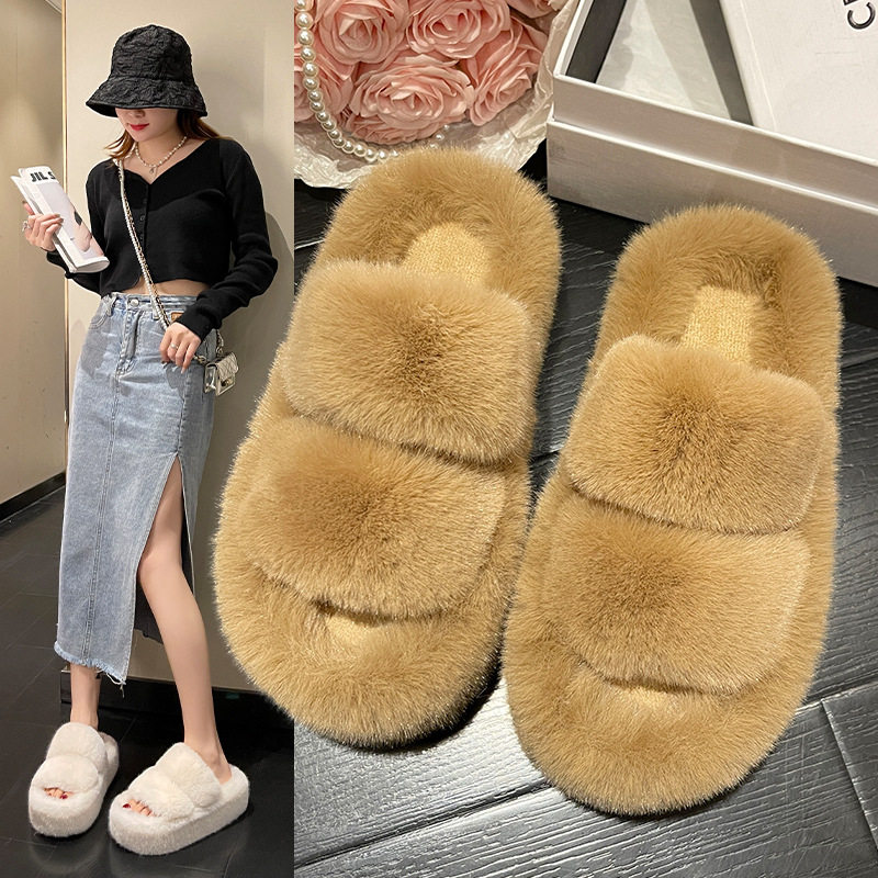 毛毛拖鞋女外穿松糕厚底增高显瘦仙女风松糕一字拖面拖鞋其他拖鞋