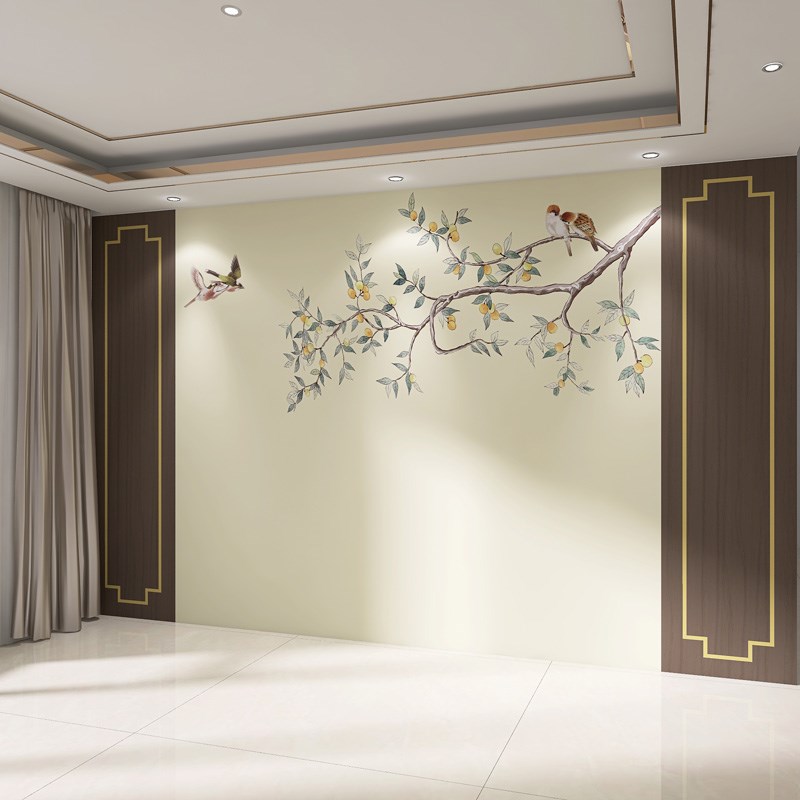 3d立体新中式电视背景墙壁布客厅壁纸客厅沙发装T饰高级感墙布壁