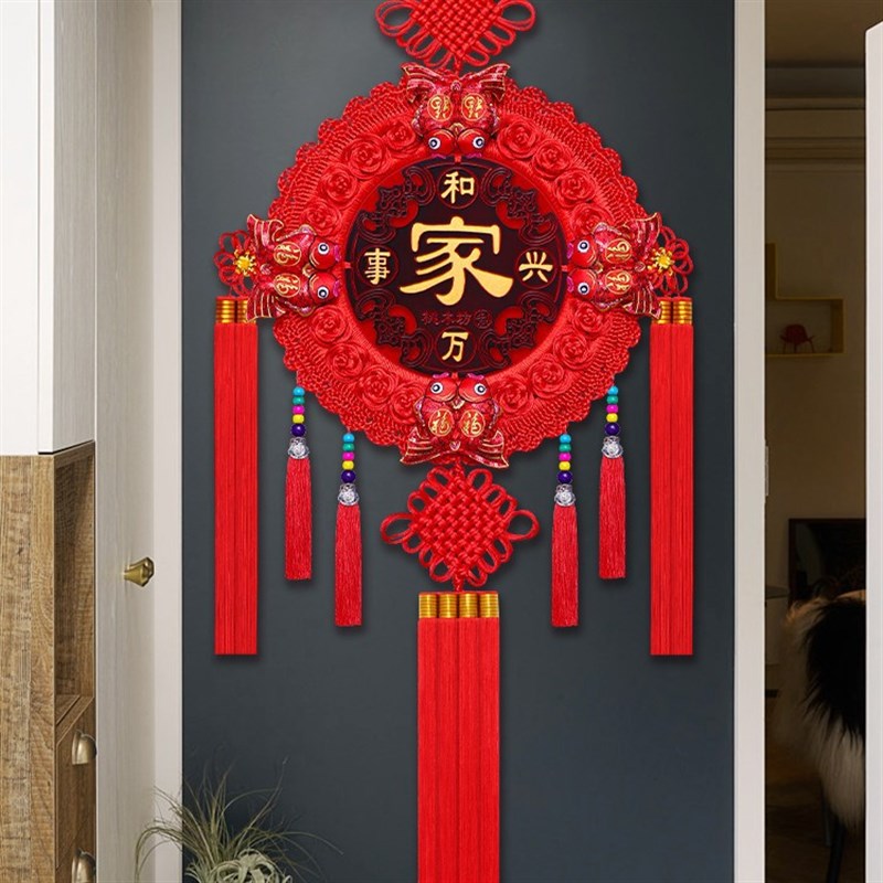 2025桃木玄关挂饰圆形新款福字进门大客厅装饰乔迁Z中国结挂件