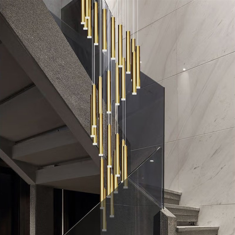 客厅复式楼雷朗吊灯o轻奢主灯挑空简约风细管灯中空别墅餐厅大吊