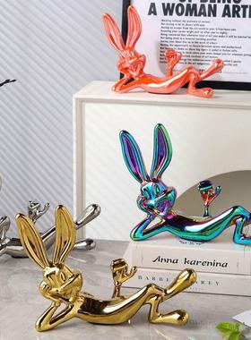 创意兔八哥摆件轻奢客厅玄关电视